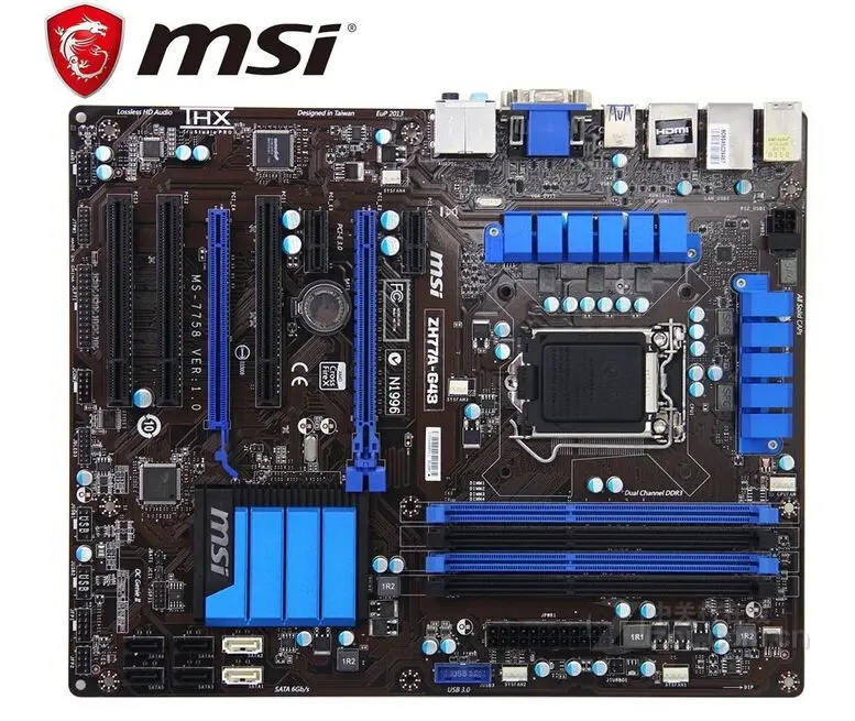 Оригинальная б/у Материнская плата MSI ZH77A-G43 DDR3 LGA 1155 для процессора I3 I5 I7 32 Гб H77