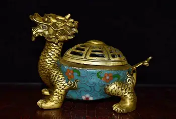

Chinese fengshui old bronze carve Kowloon dragon incensory incense burner censer