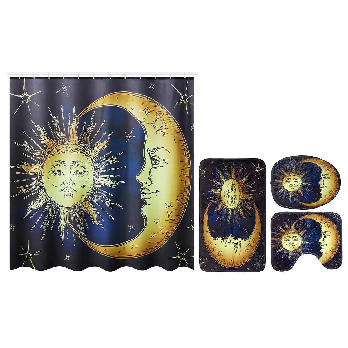 Водонепроницаемая занавеска для душа с крючками Sun Moon ванная занавеска s для купания прозрачные коврики для унитаза с крышкой Нескользящая для домашнего декора ванной - Цвет: 4pcs set