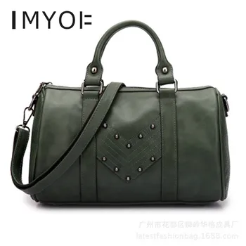 

Women's Bag Retro Boston Women's Handbags PU Casual Large Capacity Tote Bags Ladies Crossbody Rivet Bag Bolso Mujer 2020