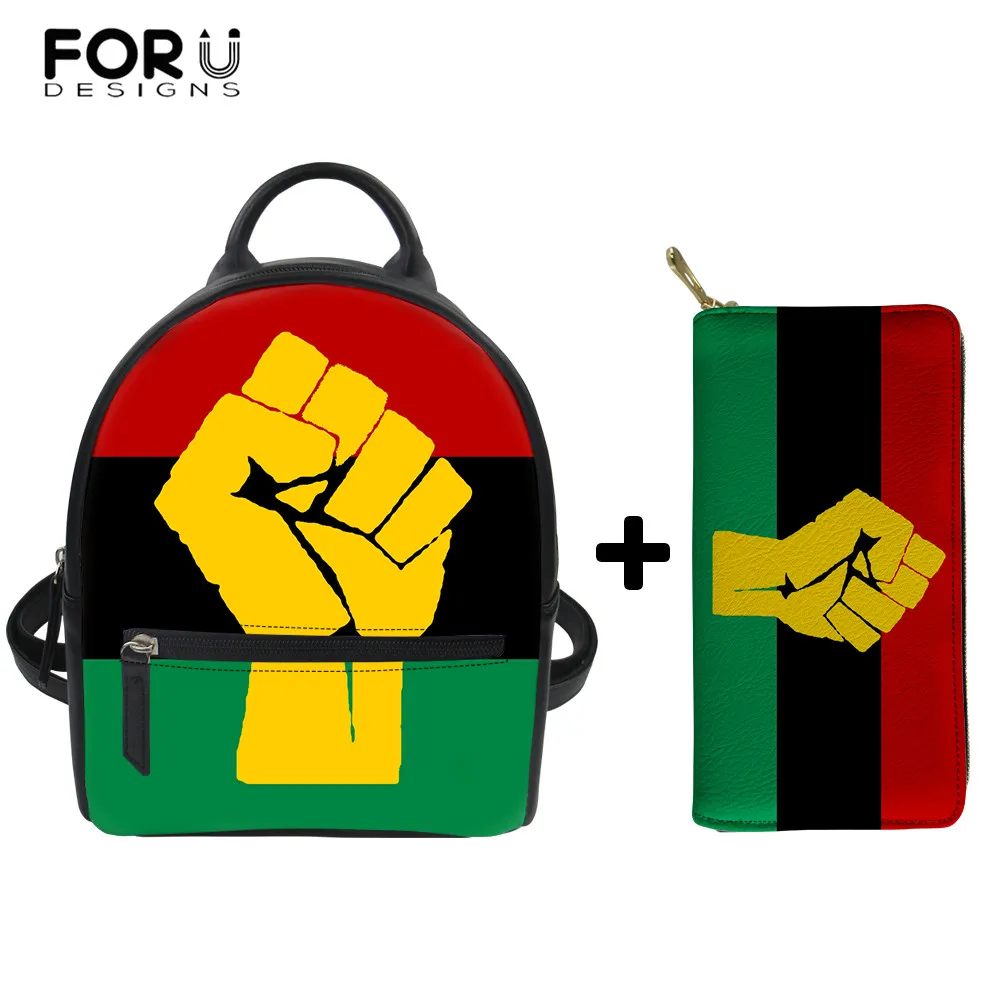 FORUDESIGNS/рюкзаки для женщин Pan African UNIA с принтом флага кожаный рюкзак и кошелек 2