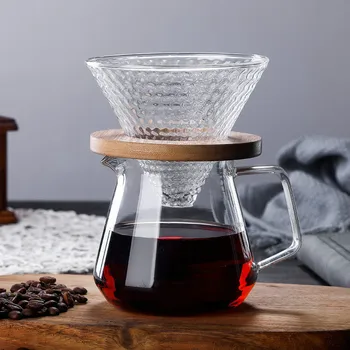 

Coffee Percolators V60 Glass Wooden 600ML/400ML /500ml Coffee Dripper and Pot Set for Coffee Filter Reusable Filters
