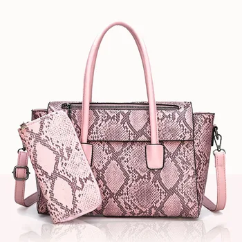 

Women's two-piece bag with wallet European American fashion snake print shoulder diagonal bag large capacity Crossbody handbag