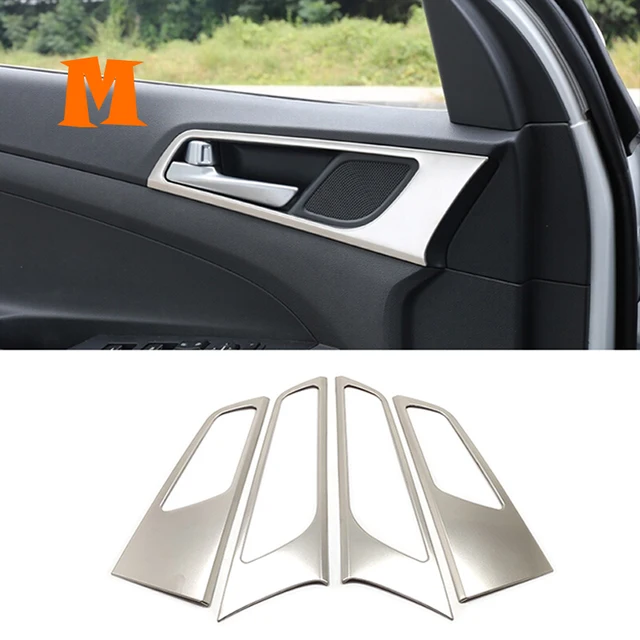 2015 16 17 18 2019 For Hyundai Tucson ABS Matte/Carbon Car Armrest Window Glass Lift Switch Button Trim Cover Accessories 4pcs stainless-Door Bowl