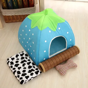 

Pet Dog Cat Puppy Cave House Cushion Home Bed Soft Cute Washable Strawberry Shape QJS Shop
