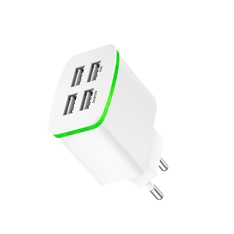 White Новая мощность AC/DC адаптеры ЕС Plug Многофункциональный 4 USB порт светильник-излучающий зарядное устройство всего 3A путешествия USB зарядное устройство - Color: White