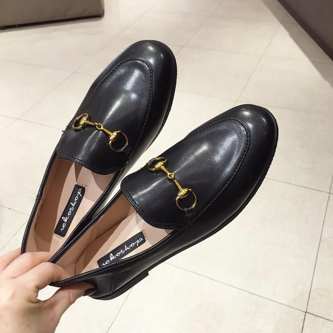 

Loafers Women's 2019 New Style Small Leather Shoes Slip-on England Online Celebrity Versatile Flat round-Toe Flat Heel Shoes