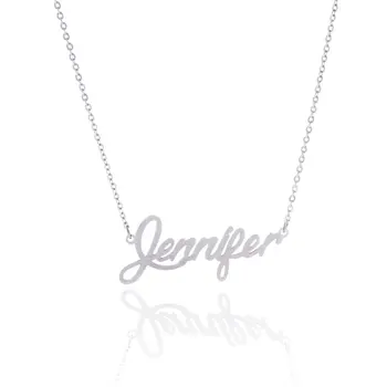 

Silver Color English Name Necklace Customized Nameplate Stainless Steel Engraving Gift Jewelry NAME Trendy