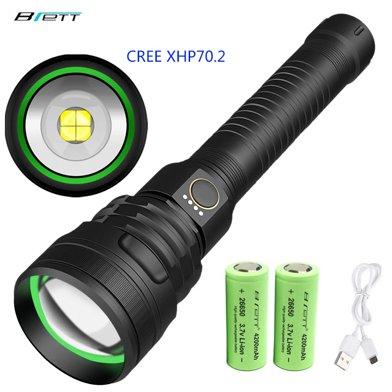 Светодиодный фонарик Cree xhp70.2 использовать 26650 батарея поворотный зум