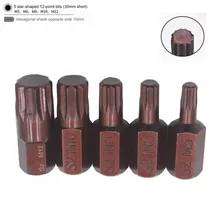 

5pcs M5/6/8/10/12 Screwdriver Bit 30mm Star Head Hex Shank S2 Alloy Steel 12 Point Suitbale For Impact Screwdriver