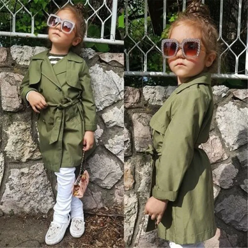 Детская штормовка для маленьких девочек 2-7 лет; плащ; однотонная однобортная парка с поясом; верхняя одежда
