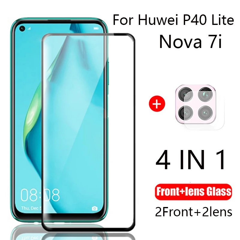 4 в 1 камера + закаленное стекло для Huawei P40 Lite Защитное экрана на Nova 7i защитное