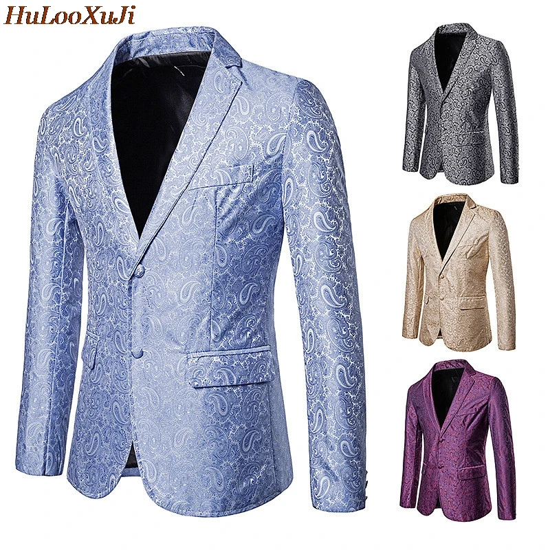 HuLooXuJi для мужчин Cashew Блейзер Куртки деловые свадебные костюмы Slim Fit зимние вечерние платье пальто для ночного клуба Размер США: S-2XL