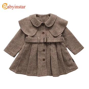 

Babyinstar New Girls Long Coat British Style Plaid Wool Coat for Boys Fashion Children Outerwear Kids Winter Coat Girls Coat