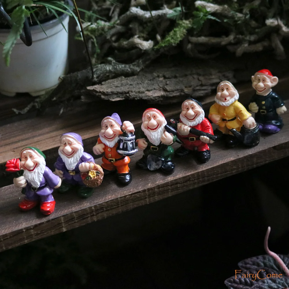 Set of 7 Miniature Fairy Garden Gnomes Dwarf Figurines Mini Resin