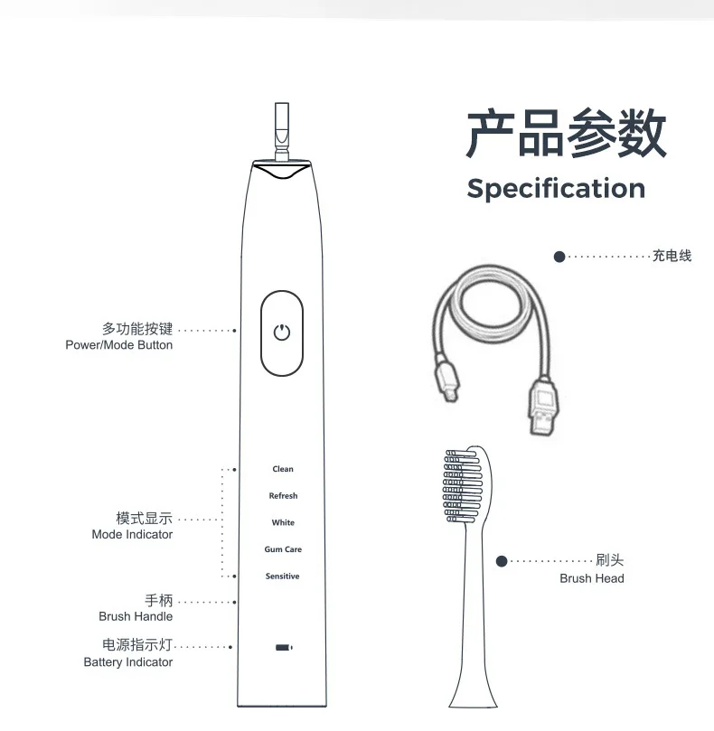 Электрическая ультразвуковая зубная щетка перезаряжаемая электрическая зубная щетка 31000 раз/мин моющаяся электронная отбеливающая водонепроницаемая