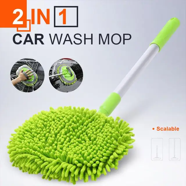 Multifunctional 2 in 1 Chenille Microfiber Car Wash Mop Car 360 Degree Spin Wet Mop Head