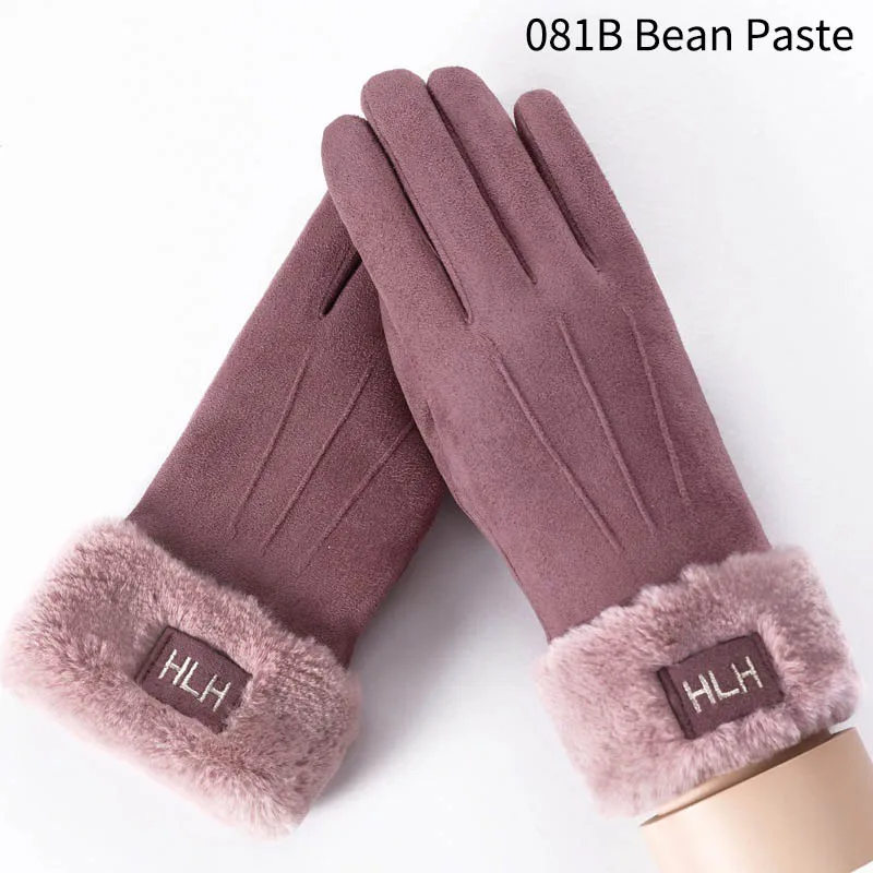 081B Bean Paste Модные зимние женские перчатки с милым котиком и снежинками, двухслойные кашемировые теплые спортивные женские перчатки для занятий спортом на открытом воздухе - Цвет: 081B Bean Paste