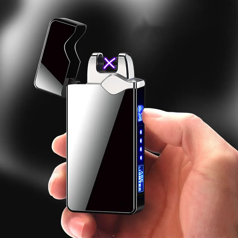 Portable USB Electric Lighter Windproof Dual Arc Lighter Electronic Gadgets Smoking Accessories Flameless Metal USB Lighter