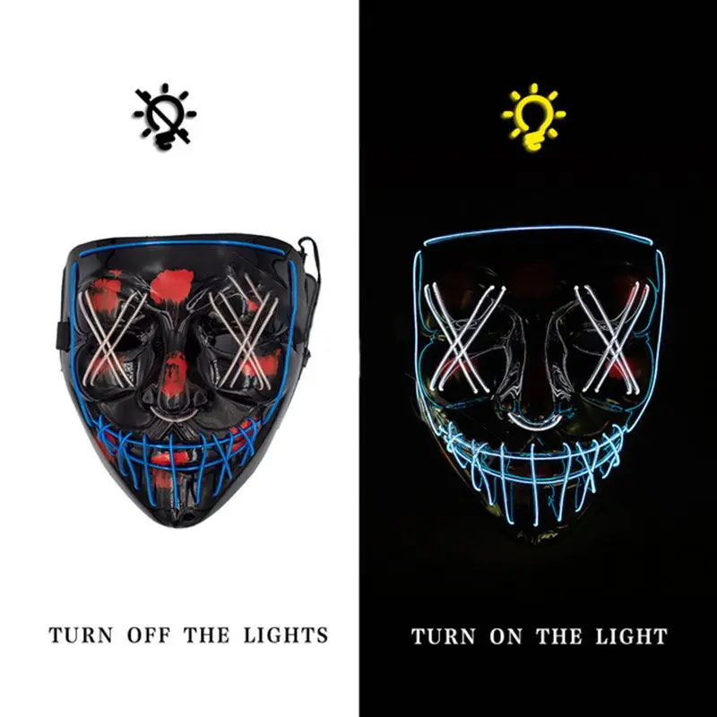 Halloween LED Mask Funny Neon Light Up Party Masks Maska Cosplay Mascara Horror Mascarillas Glow In Dark Masque Maske