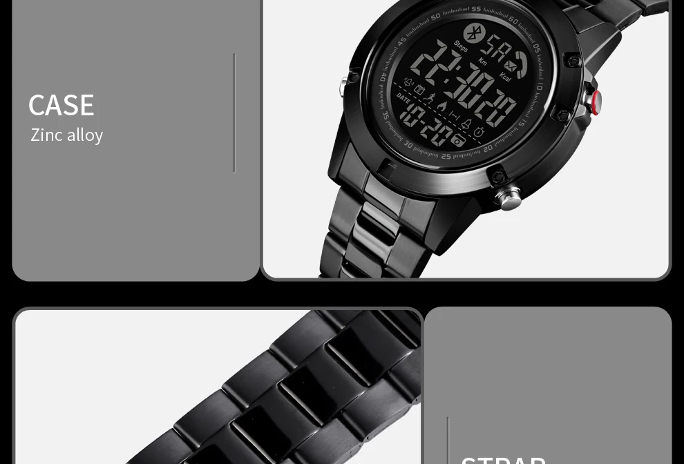 SKMEI Smart Bluetooth Creative Fashion Sports Wrist Watch Men Steel Strap Calorie Pedometer Remote Camera Digital Watches