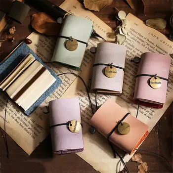 

1pc 52 Sheets Vintage Notebook Mini Cowhide Cover Portable Retro Bandage Notepad Traveler Journey Daily Diary Kawaii Stationery