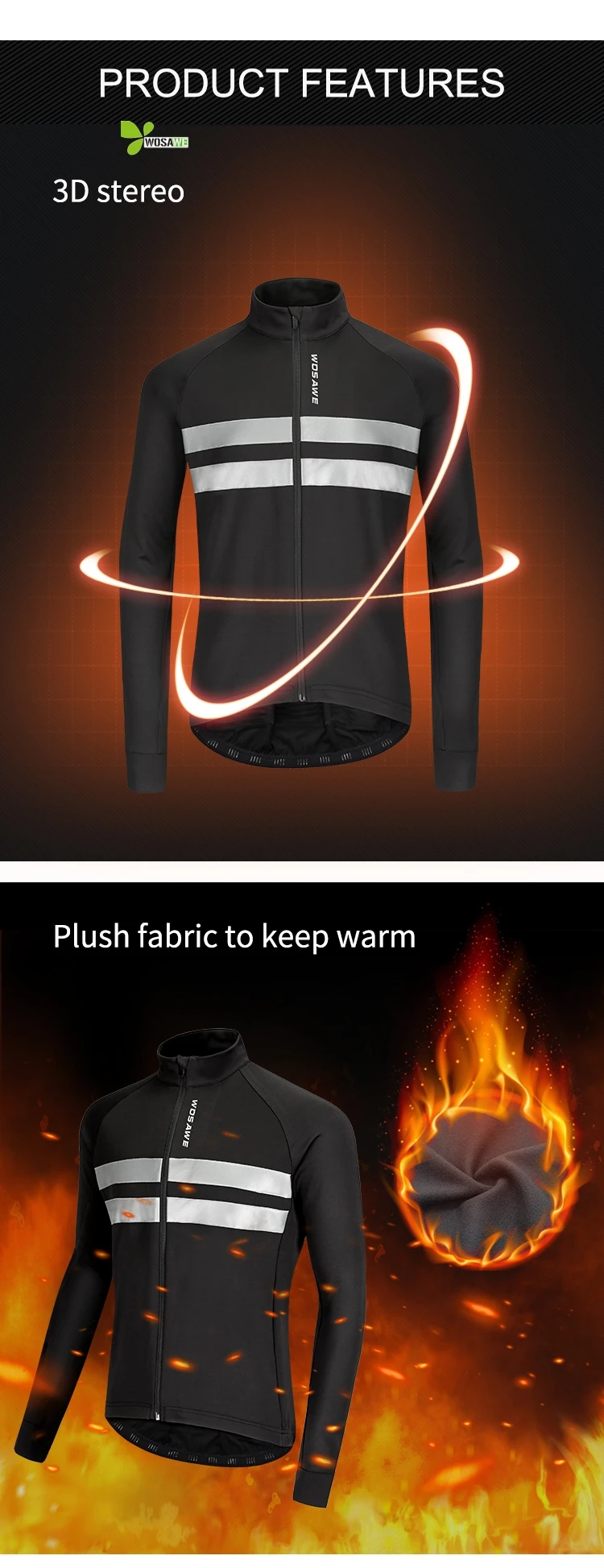 WOSAWE зимние теплые флисовые куртки для велоспорта мужские ветрозащитные Светоотражающие ветровки для бега пальто с подогревом велосипедная трикотажная куртка