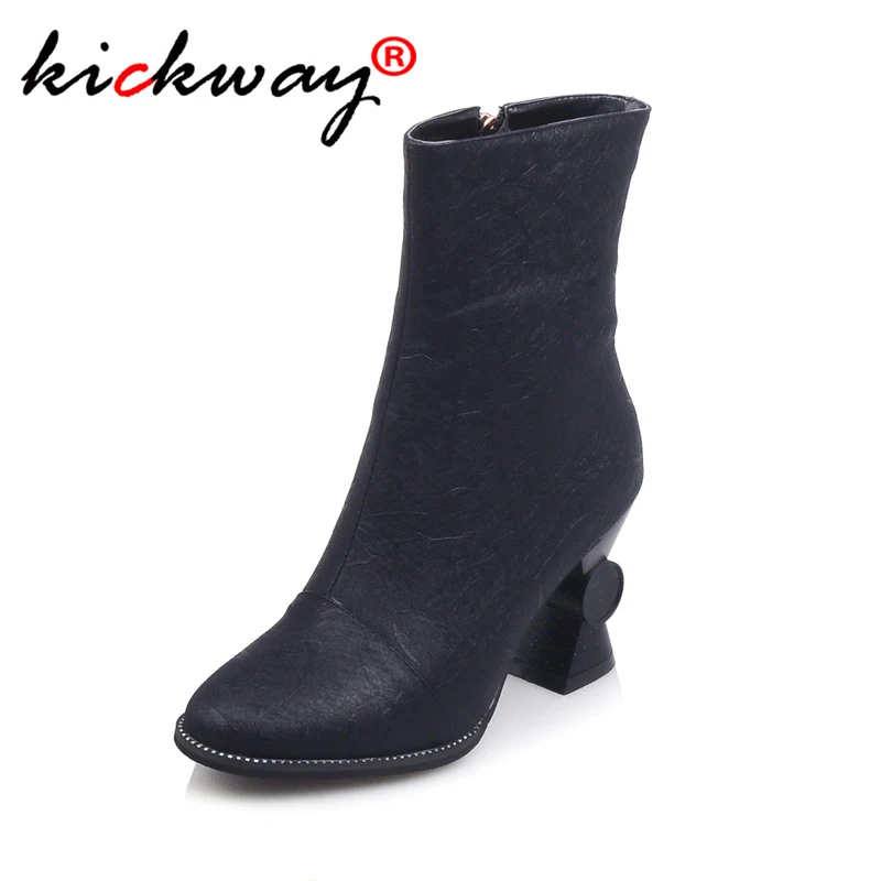 

Women Boots Square Toe Zipper PU Ankle Boots for Women High Square Heel Mature Autumn Boots Concise Winter Ladies Shoes Ladies