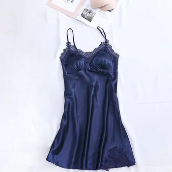 

Sexy Nighty Satin Sleepwear Lace Patchwork Women Spaghetti Strap Nightdress Intimate Lingerie Silky Nightwear Kimono Robe Gown