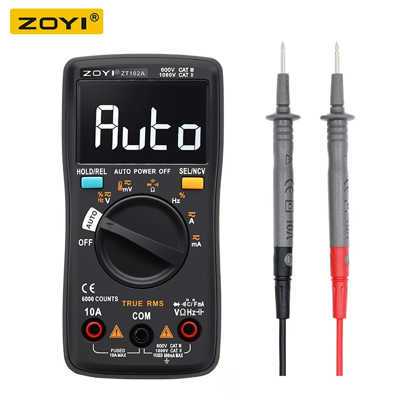 Цифровой мультиметр ZT102A 6000 отсчетов Авто 113D Подсветка AC / DC Вольтметр Транзистор Тестер Частота Диод