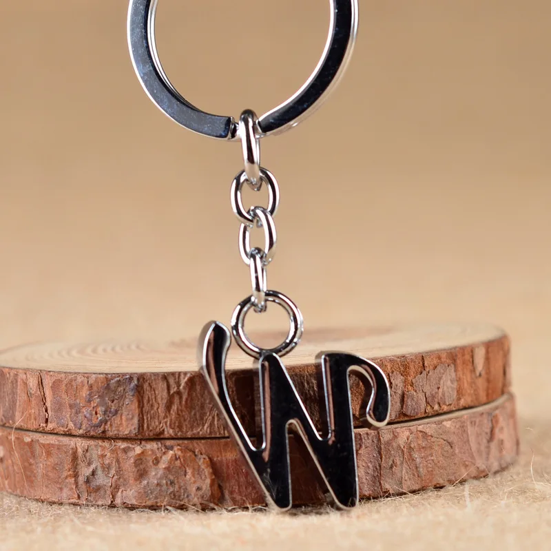 Дизайн DIY A-Z буквы брелок для мужчин серебряный металлический брелок женский автомобильный брелок с буквенным именем брелок для ключей подарок ювелирные изделия - Цвет: W