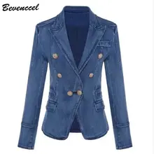 Bevenccel осенне-зимний Блейзер Женский двубортный блейзер из денима куртка верхнее платье