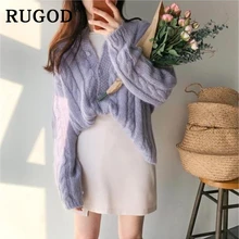 RUGOD, элегантные одноцветные витые женские модные однобортные свитера с v-образным вырезом auturm, корейское шикарное повседневное пальто