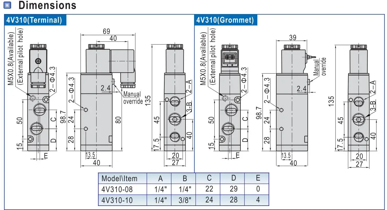 4V310-10 СОЛЕНОИДНЫЕ клапаны воздушный газовый регулирующий клапан 3/" BSP 2 положения 5 портов 2/5 Way12V DC 24 В DC 110 В 220 В AC