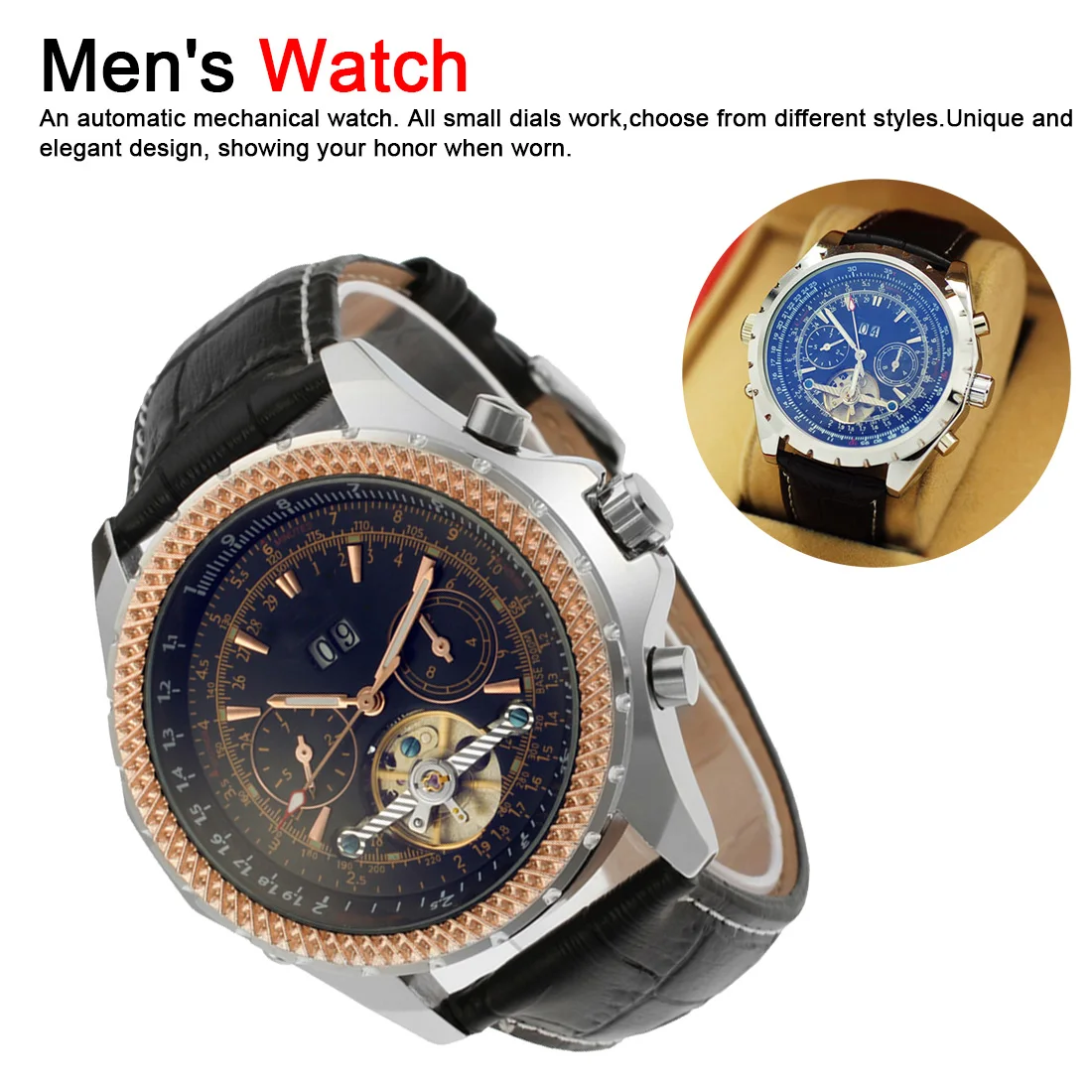 

Fashion Men Automatic Self-wind Watch Mechanical Tourbillon Clock Wristwatch for Men Luxury Waterproof Automatic Self-Wind Watch