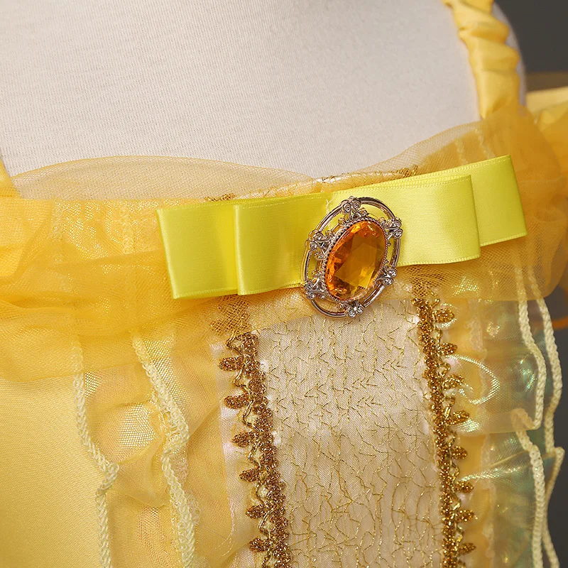 Платье принцессы Белль для костюмированной вечеринки; платья для девочек для красоты и чудовища; детская праздничная одежда; Детский костюм волшебной короны; От 4 до 10 лет