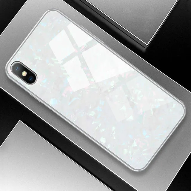 Роскошный чехол из закаленного стекла для iPhone 11 pro max 7 8 Plus 6s plus чехол силиконовый зеркальный чехол для Capinha iPhone XS Max XR coque - Цвет: Слоновая кость