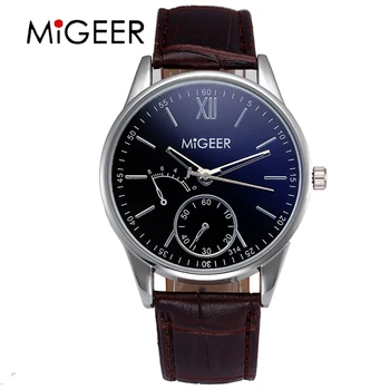 

MIGEER Brand Watch Men Brown Leather Band Dress Ckock Simple Design Big Dial Men Watches relógios masculino saat erkek Gift