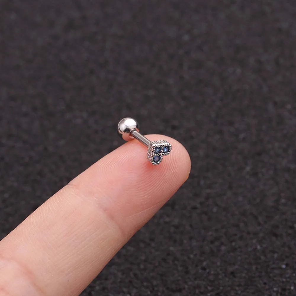 C silver blue Хирургическая сталь сердце кристалл спираль Tragus серьги стержня хряща Daith серебро и золото цвет серьги для пирсинга - Окраска металла: C silver blue