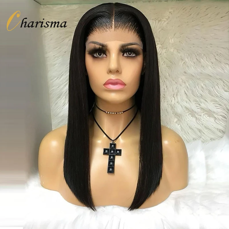 Charisma Short Bob Wig Synthetic Lace Heat Resistant Fiber Hairline Glueless Natural Cosplay Wigs For Black Women | Шиньоны и парики