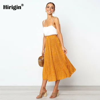 

Skirt for Girls Womens Boho Polka Dot High Waist Long Full Skirt Ladies Summer Party Beach Summer Skirt Women Clothes 2019 New