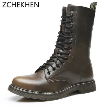

Europe Martin Boots Men Shoes Genuine Leather Military Boots Fur Snow Boots Men Autumn Winter Shoes Zapatos Hombre Size 38-58