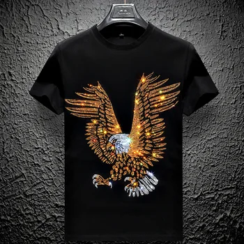 

Summer Japanese tide brand mercerized cotton high-quality fabric eagle hot drill youth short-sleeved t-shirt