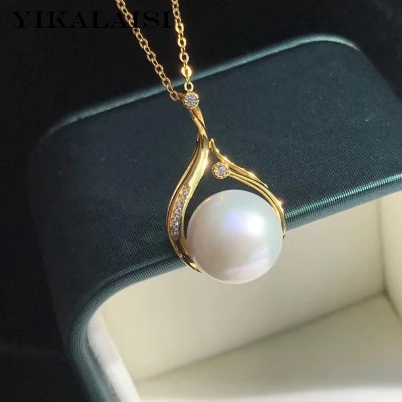 

YIKALAISI 925 Sterling Silver Necklaces Jewelry For Women 12-13mm Oblate Natural Freshwater Pearl Pendants 2021 Wholesales