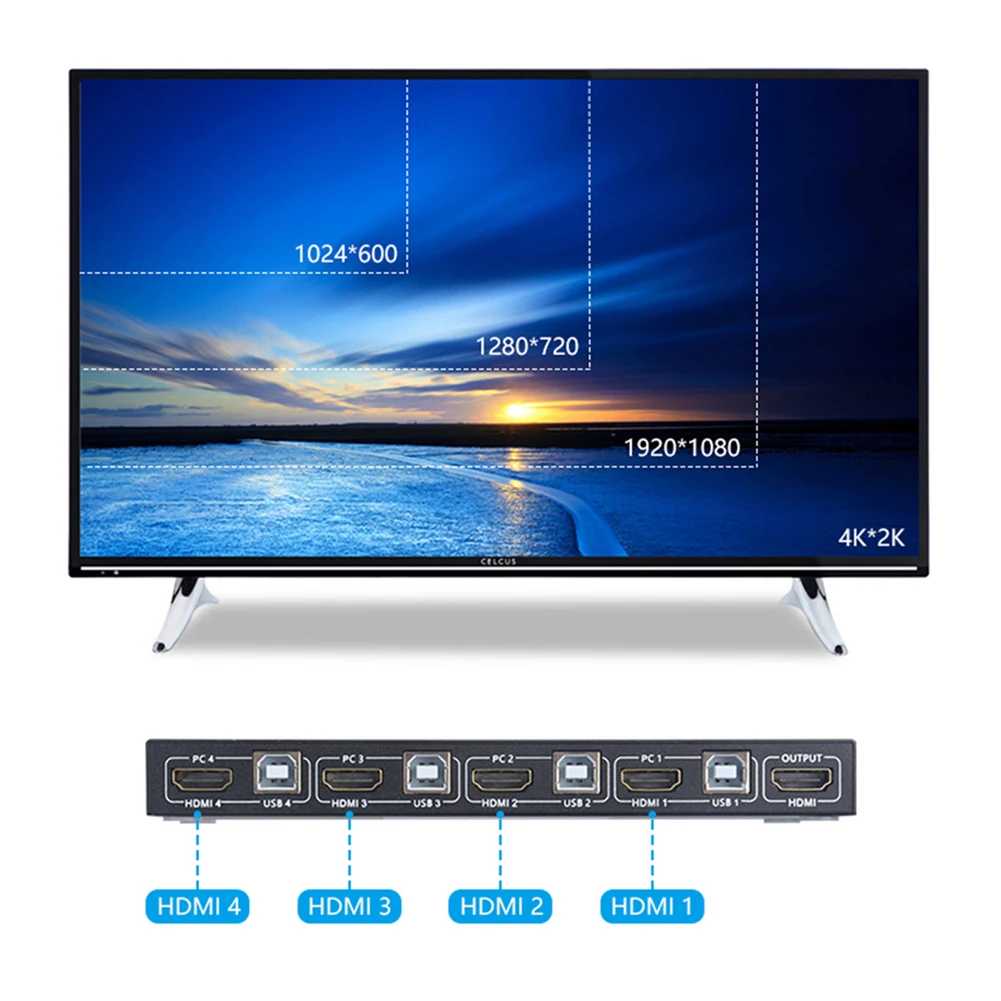 4 порта HDMI KVM переключатель конвертер компьютерная клавиатура мышь монитор USB Sharer
