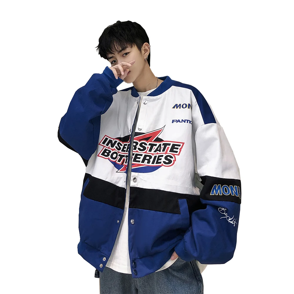 

Spring and autumn new jacket men's fashion trend hip-hop street beat color printing black jacket men's loose baseball uniform