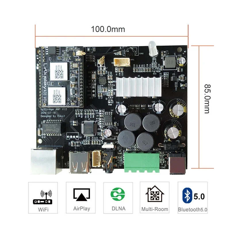 Up2stream WiFi и Bluetooth 5,0 Hi-Fi стерео класса D Цифровой мультирум аудио усилитель плата 2,0 с Spotify Airplay эквалайзер