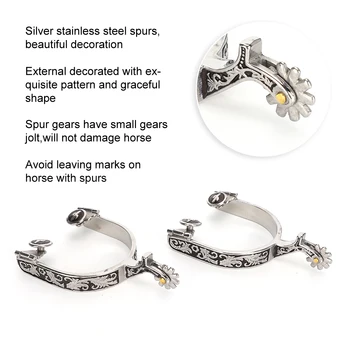 

Stainless Steel West Cowboy Exquisite Pattern Horse Boot Spurs Decoration with Gear for Equestrian Competition Entertainment New