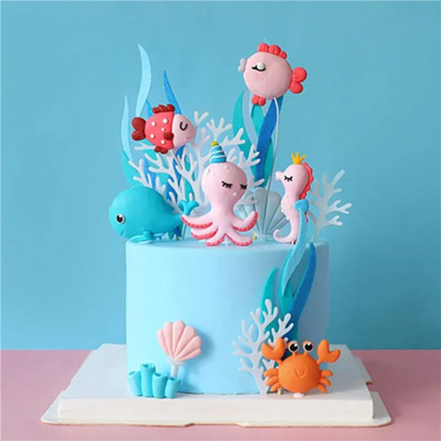 Happy Birthday Cake Topper Fish Animal Cake Toppers Baby Shower Birthday  Party Mermaid Cake Decor Under The Sea Party Supplies - Cake Decorating  Supplies - AliExpress