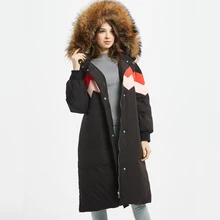 Новинка, зимний пуховик с косами и меховым воротником, длинное пальто, модный утепленный пуховик для девушек